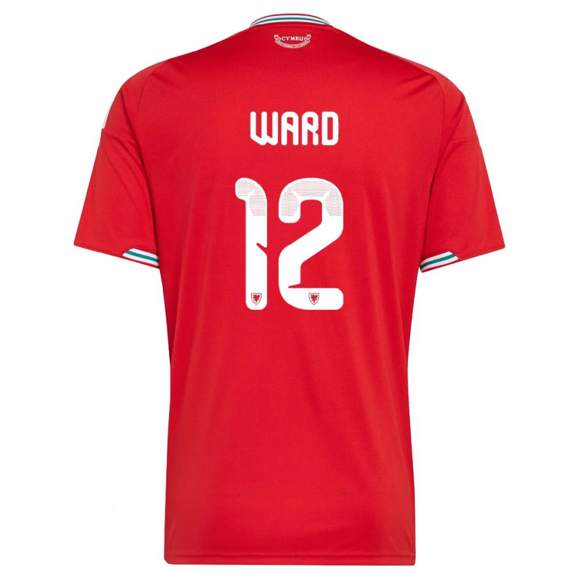 Danxen Mujer Camiseta Gales Danny Ward #12 Rojo Blanco Verde 1ª Equipación 26-28 La Camisa