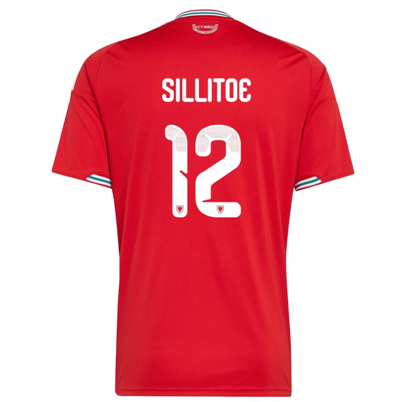Danxen Mujer Camiseta Gales Casey Sillitoe #12 Rojo Blanco Verde 1ª Equipación 26-28 La Camisa