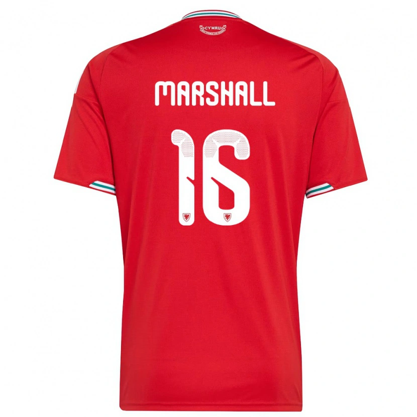 Danxen Mujer Camiseta Gales Theo Marshall #16 Rojo Blanco Verde 1ª Equipación 26-28 La Camisa