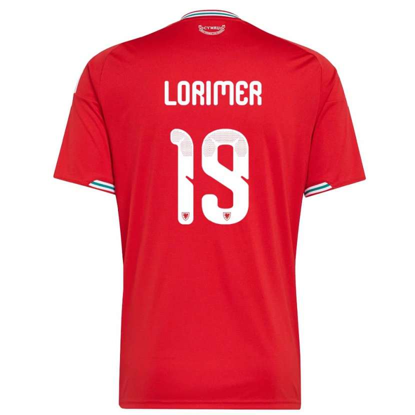 Danxen Mujer Camiseta Gales Archie Lorimer #19 Rojo Blanco Verde 1ª Equipación 26-28 La Camisa