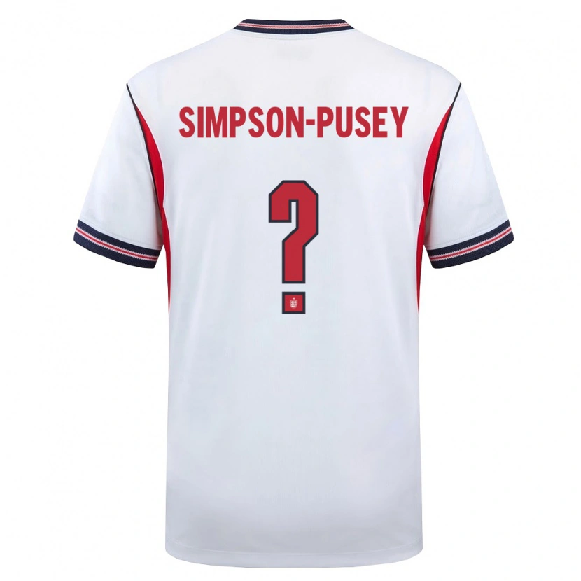 Danxen Mujer Camiseta Inglaterra Jahmai Simpson-Pusey #0 Blanco Marino Rojo 1ª Equipación 26-28 La Camisa