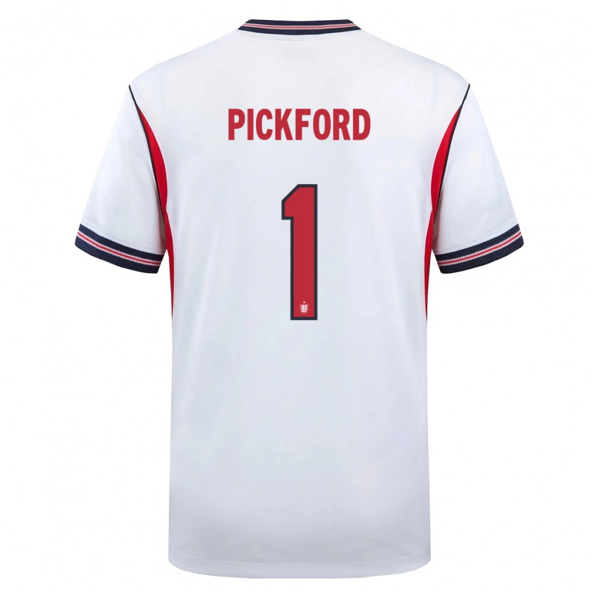 Danxen Mujer Camiseta Inglaterra Jordan Pickford #1 Blanco Marino Rojo 1ª Equipación 26-28 La Camisa