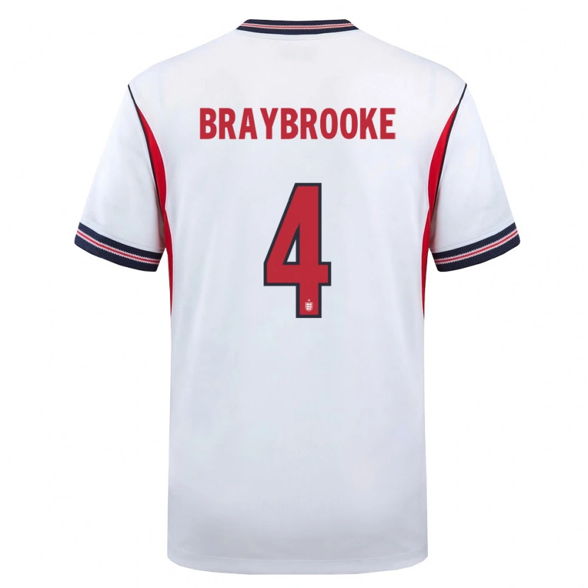 Danxen Mujer Camiseta Inglaterra Samuel Braybrooke #4 Blanco Marino Rojo 1ª Equipación 26-28 La Camisa