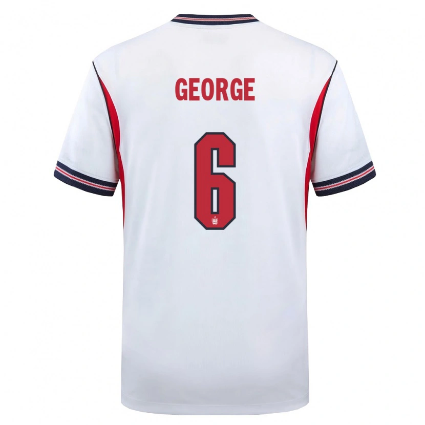 Danxen Mujer Camiseta Inglaterra Gabby George #6 Blanco Marino Rojo 1ª Equipación 26-28 La Camisa