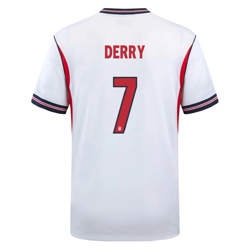 Danxen Mujer Camiseta Inglaterra Jesse Derry #7 Blanco Marino Rojo 1ª Equipación 26-28 La Camisa
