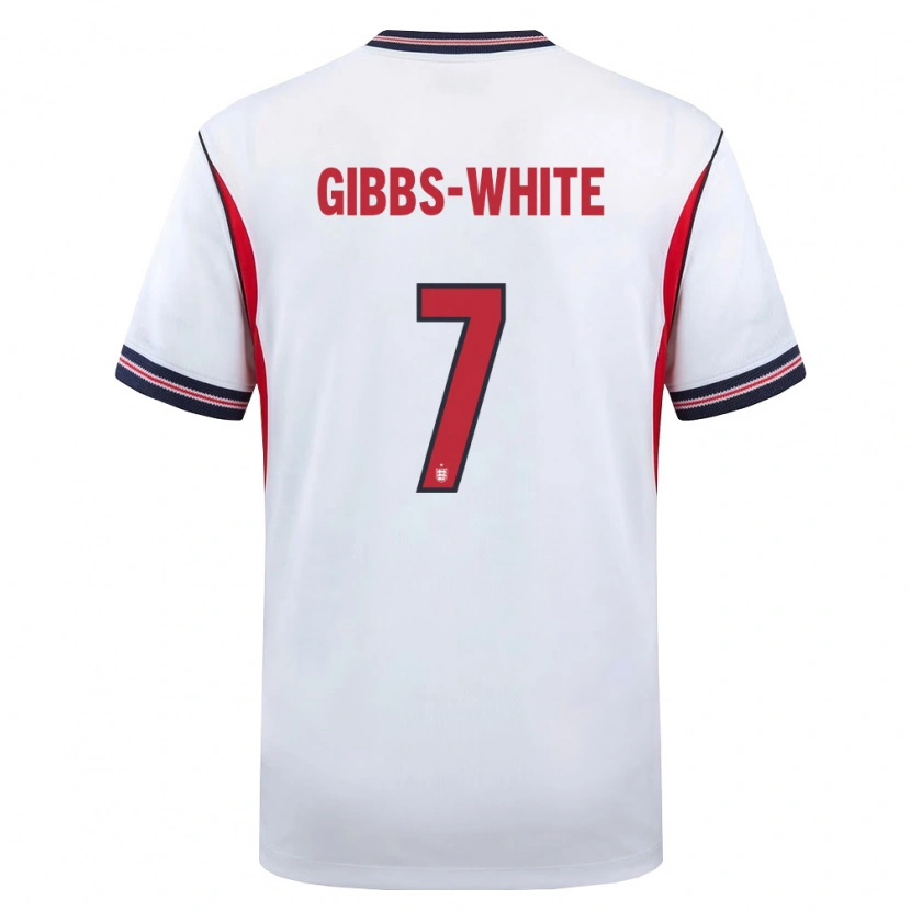 Danxen Mujer Camiseta Inglaterra Morgan Gibbs-White #7 Blanco Marino Rojo 1ª Equipación 26-28 La Camisa