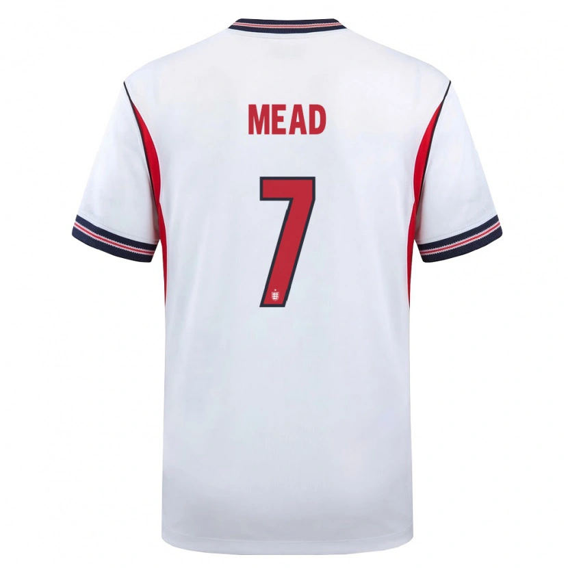 Danxen Mujer Camiseta Inglaterra Beth Mead #7 Blanco Marino Rojo 1ª Equipación 26-28 La Camisa