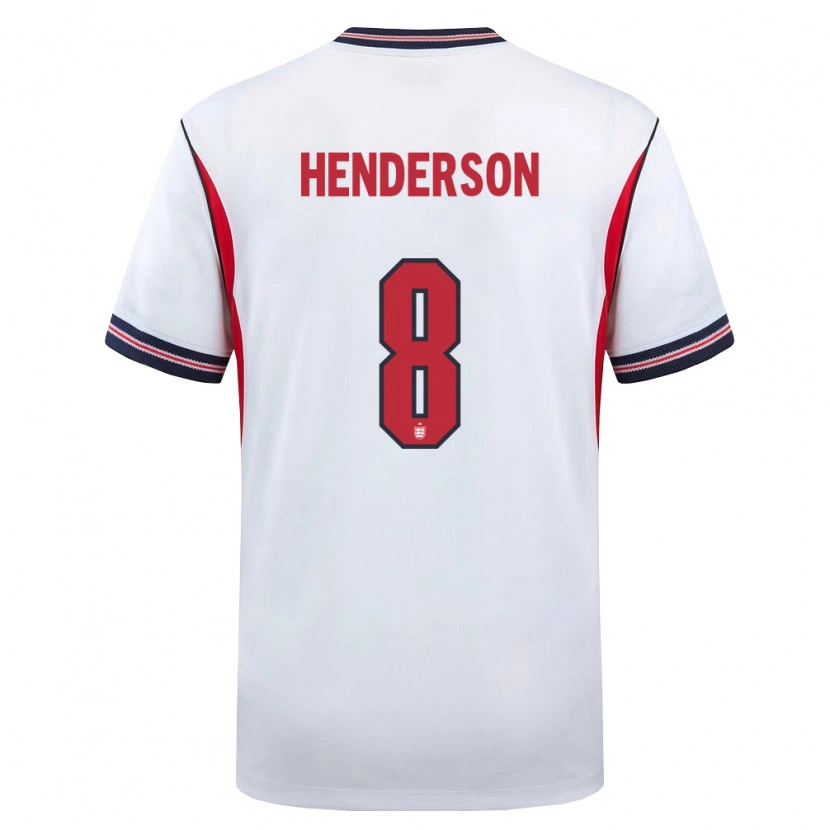 Danxen Mujer Camiseta Inglaterra Jordan Henderson #8 Blanco Marino Rojo 1ª Equipación 26-28 La Camisa