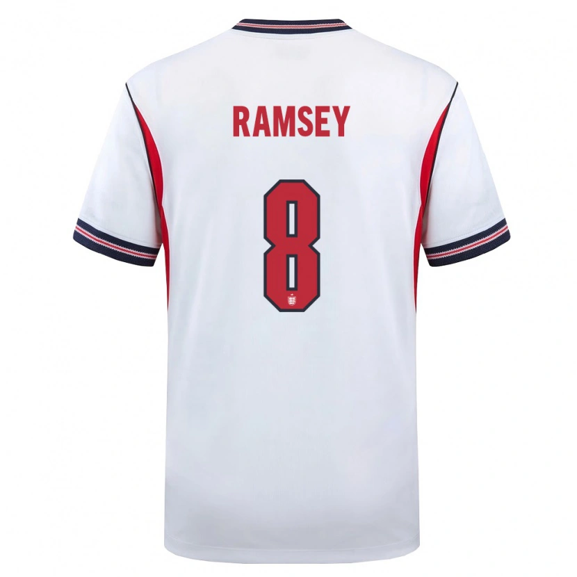 Danxen Mujer Camiseta Inglaterra Jacob Ramsey #8 Blanco Marino Rojo 1ª Equipación 26-28 La Camisa
