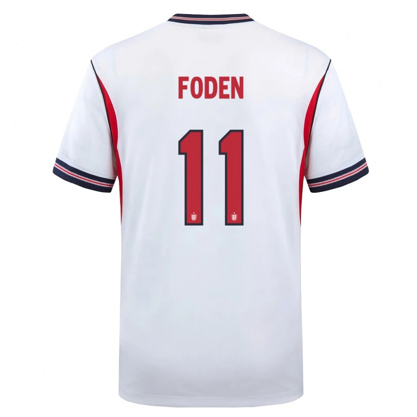 Danxen Mujer Camiseta Inglaterra Phil Foden #11 Blanco Marino Rojo 1ª Equipación 26-28 La Camisa