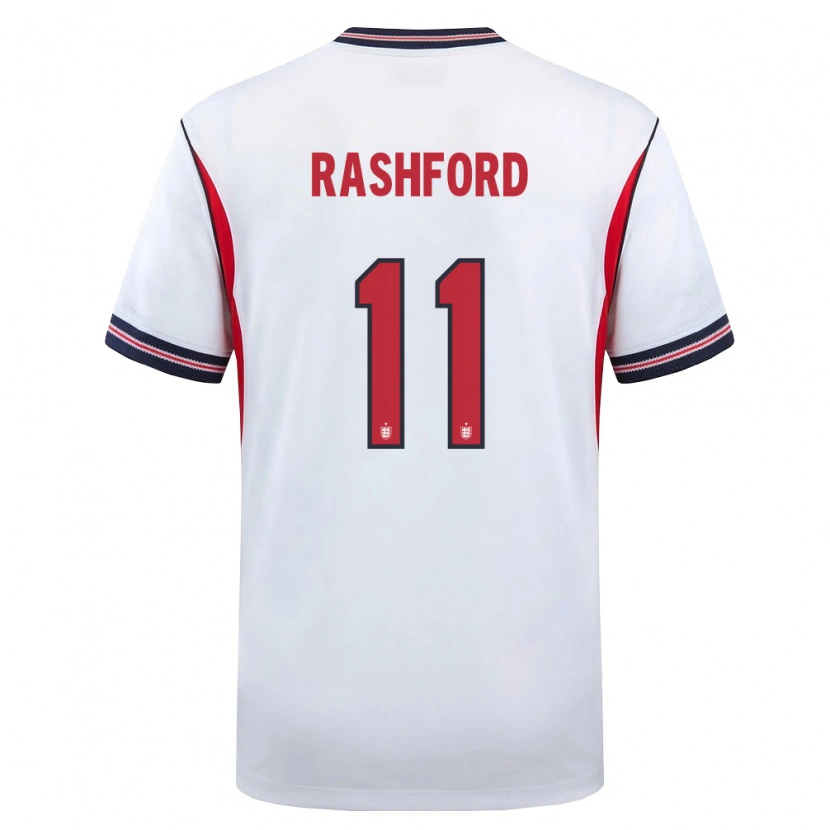 Danxen Mujer Camiseta Inglaterra Marcus Rashford #11 Blanco Marino Rojo 1ª Equipación 26-28 La Camisa