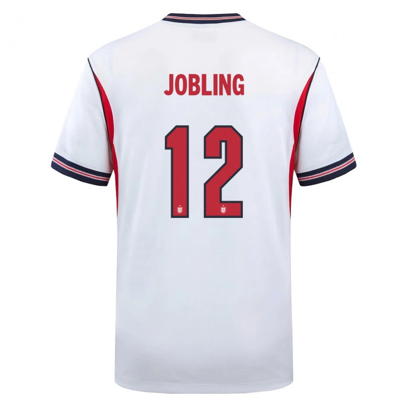 Danxen Mujer Camiseta Inglaterra George Jobling #12 Blanco Marino Rojo 1ª Equipación 26-28 La Camisa
