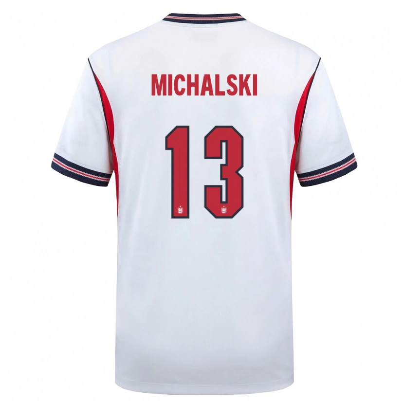 Danxen Mujer Camiseta Inglaterra Nicholas Michalski #13 Blanco Marino Rojo 1ª Equipación 26-28 La Camisa