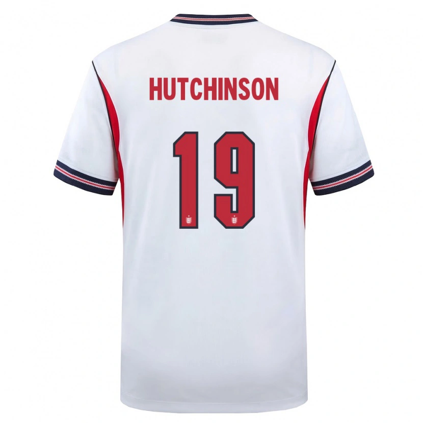 Danxen Mujer Camiseta Inglaterra Lorenz Hutchinson #19 Blanco Marino Rojo 1ª Equipación 26-28 La Camisa