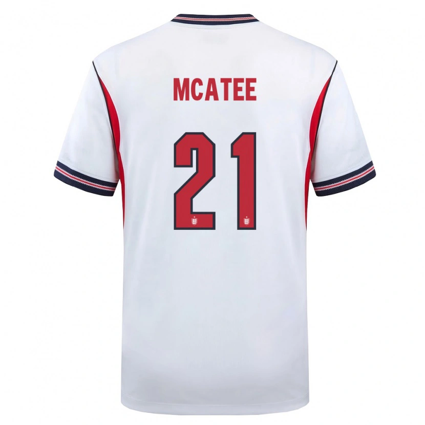 Danxen Mujer Camiseta Inglaterra James Mcatee #21 Blanco Marino Rojo 1ª Equipación 26-28 La Camisa