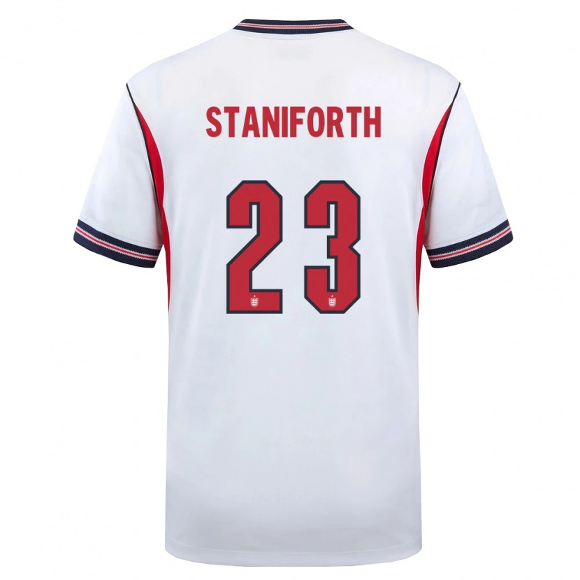 Danxen Mujer Camiseta Inglaterra Lucy Staniforth #23 Blanco Marino Rojo 1ª Equipación 26-28 La Camisa