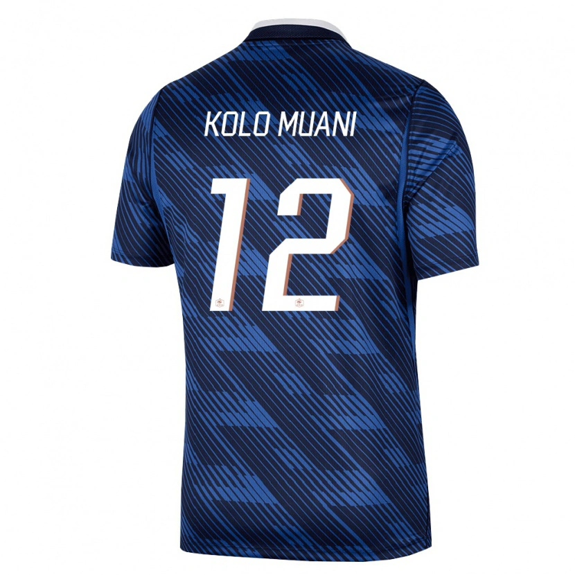 Danxen Mujer Camiseta Francia Randal Kolo Muani #12 Marino Azul Blanco 1ª Equipación 26-28 La Camisa