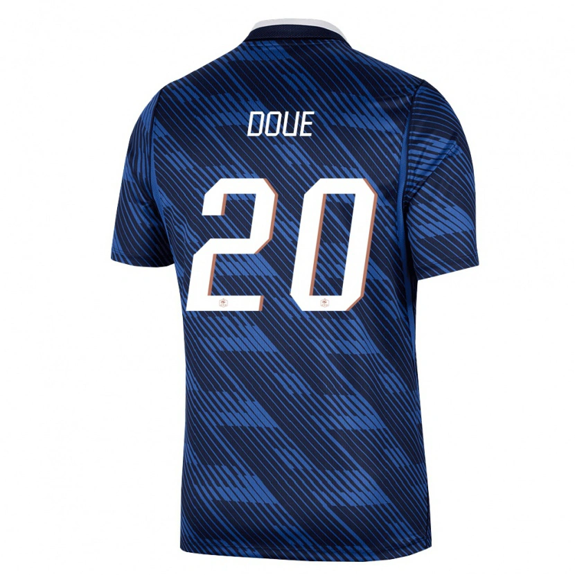 Danxen Mujer Camiseta Francia Désiré Doué #20 Marino Azul Blanco 1ª Equipación 26-28 La Camisa