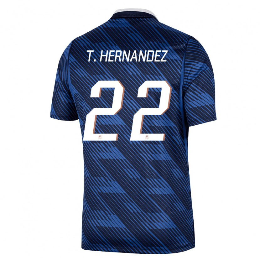 Danxen Mujer Camiseta Francia Theo Hernández #22 Marino Azul Blanco 1ª Equipación 26-28 La Camisa