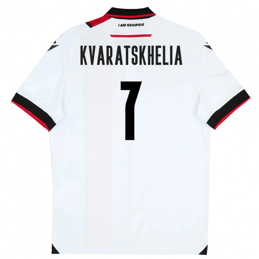 Danxen Mujer Camiseta Georgia Khvicha Kvaratskhelia #7 Blanco Negro Rojo 1ª Equipación 26-28 La Camisa