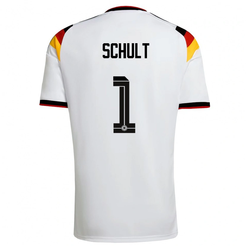 Danxen Mujer Camiseta Alemania Almuth Schult #1 Blanco Negro Rojo 1ª Equipación 26-28 La Camisa