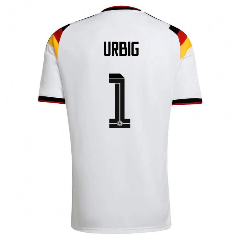 Danxen Mujer Camiseta Alemania Jonas Urbig #1 Blanco Negro Rojo 1ª Equipación 26-28 La Camisa