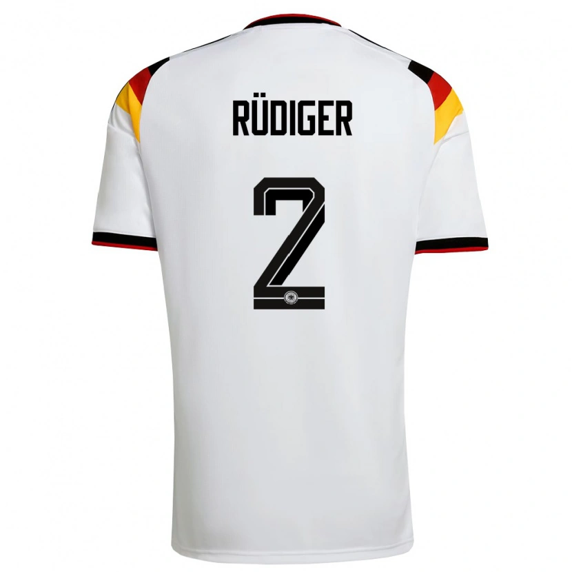 Danxen Mujer Camiseta Alemania Antonio Rüdiger #2 Blanco Negro Rojo 1ª Equipación 26-28 La Camisa