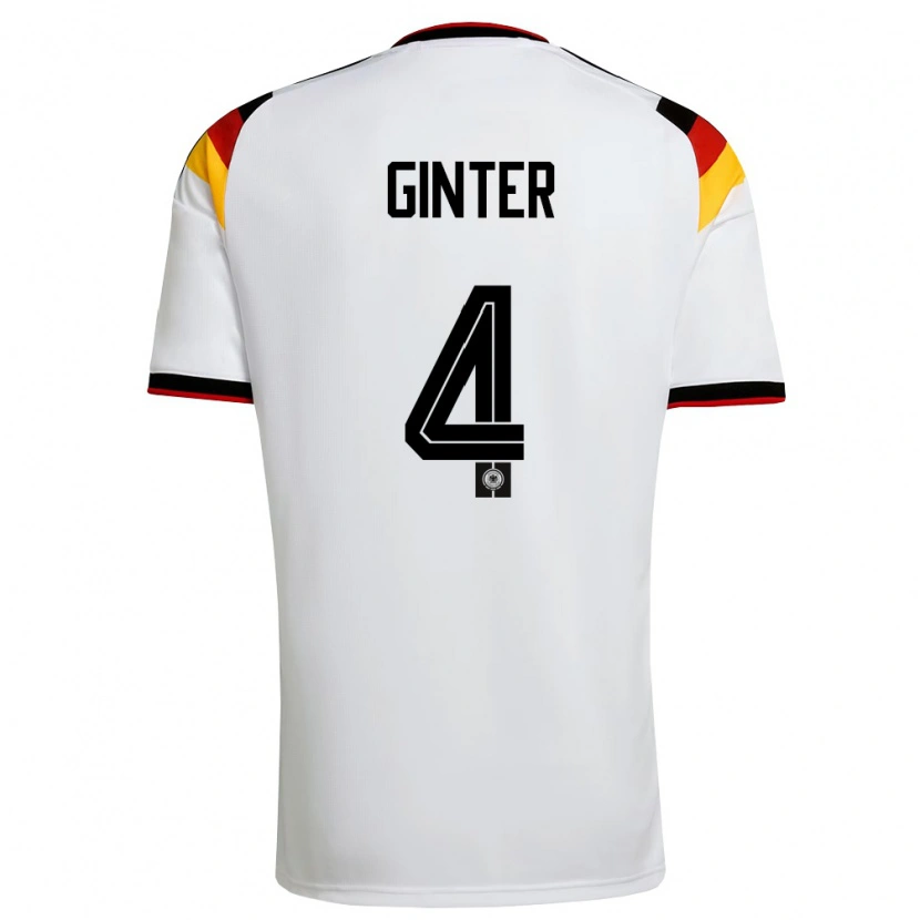 Danxen Mujer Camiseta Alemania Matthias Ginter #4 Blanco Negro Rojo 1ª Equipación 26-28 La Camisa