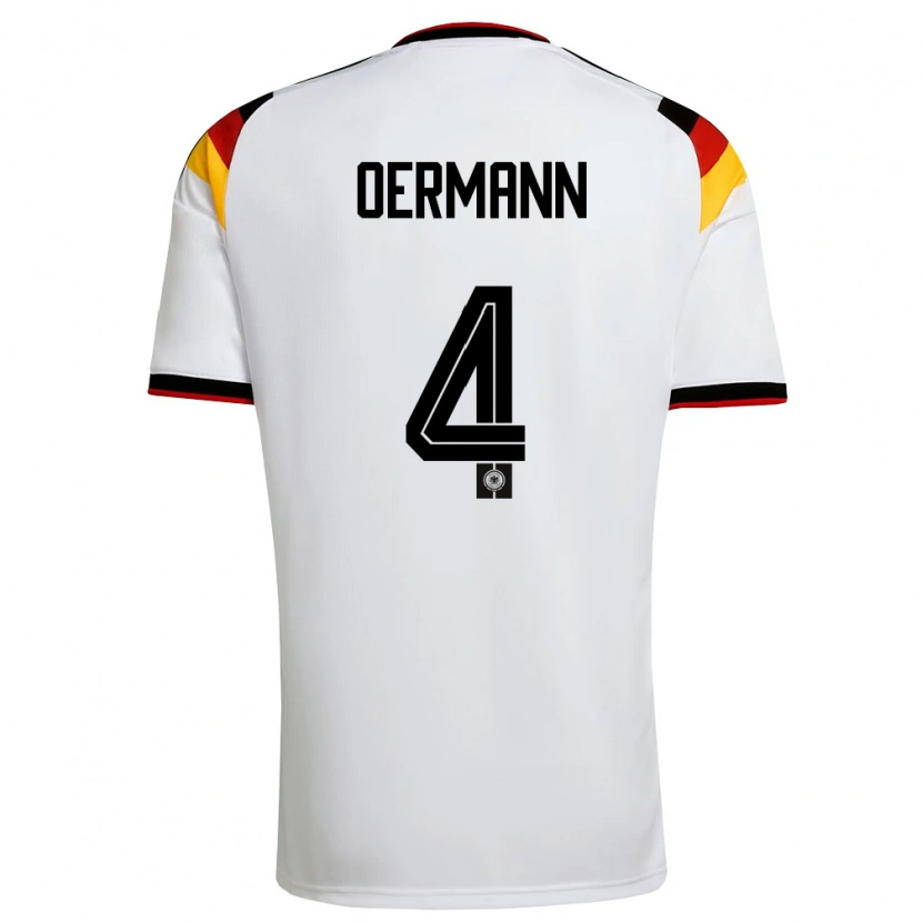 Danxen Mujer Camiseta Alemania Tim Oermann #4 Blanco Negro Rojo 1ª Equipación 26-28 La Camisa