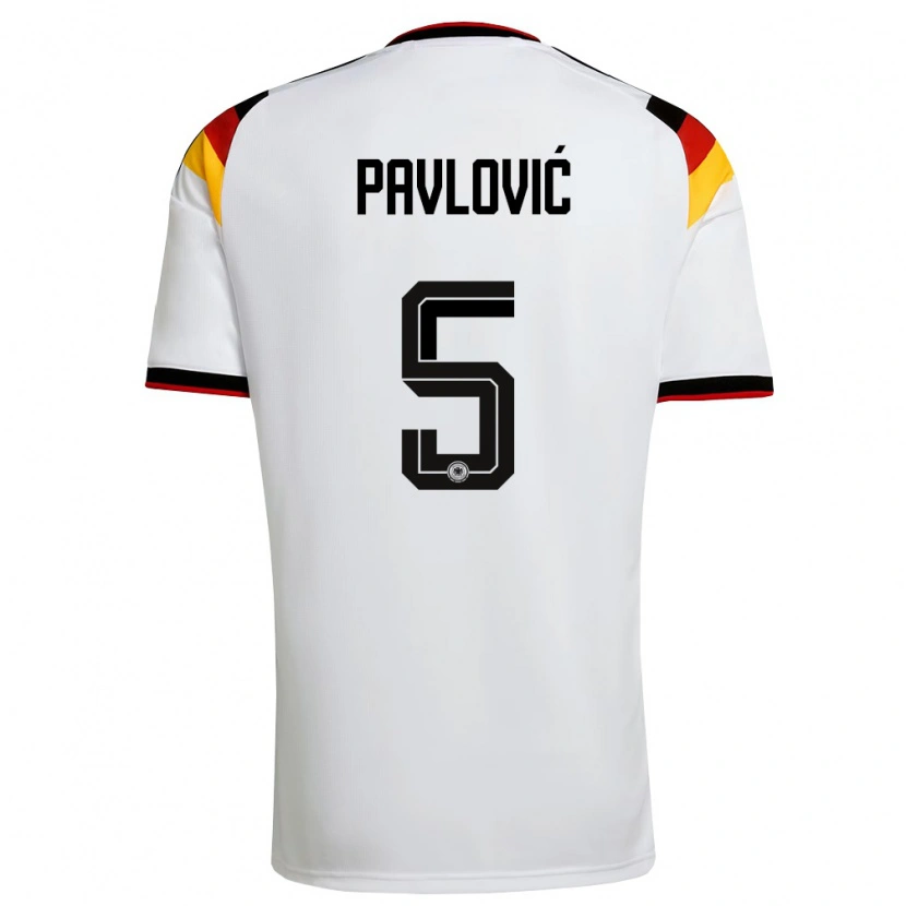 Danxen Mujer Camiseta Alemania Aleksandar Pavlovic #5 Blanco Negro Rojo 1ª Equipación 26-28 La Camisa