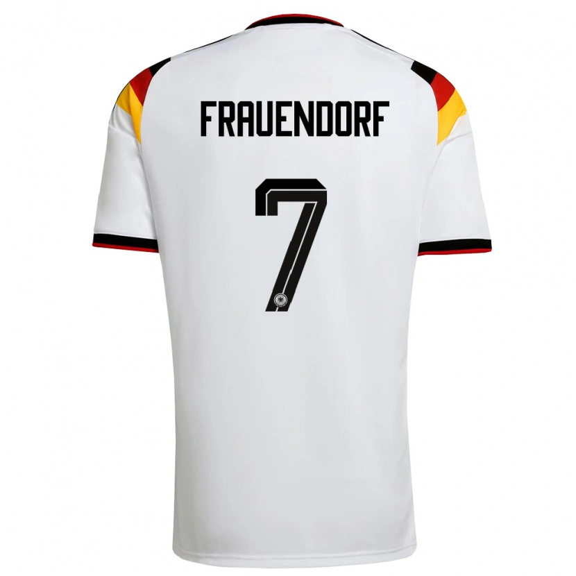 Danxen Mujer Camiseta Alemania Melkamu Frauendorf #7 Blanco Negro Rojo 1ª Equipación 26-28 La Camisa