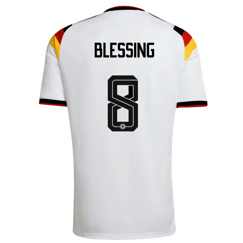 Danxen Mujer Camiseta Alemania Èlisée Blessing #8 Blanco Negro Rojo 1ª Equipación 26-28 La Camisa