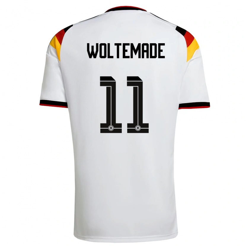 Danxen Mujer Camiseta Alemania Nick Woltemade #11 Blanco Negro Rojo 1ª Equipación 26-28 La Camisa