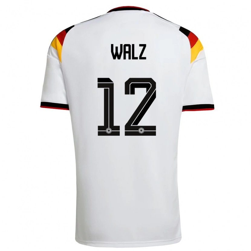 Danxen Mujer Camiseta Alemania Tom Walz #12 Blanco Negro Rojo 1ª Equipación 26-28 La Camisa