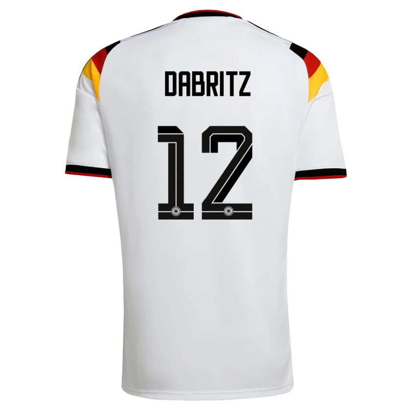 Danxen Mujer Camiseta Alemania Sara Dabritz #12 Blanco Negro Rojo 1ª Equipación 26-28 La Camisa