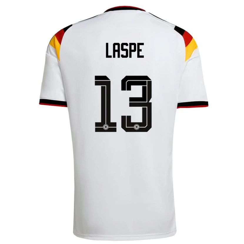 Danxen Mujer Camiseta Alemania Hannes Laspe #13 Blanco Negro Rojo 1ª Equipación 26-28 La Camisa