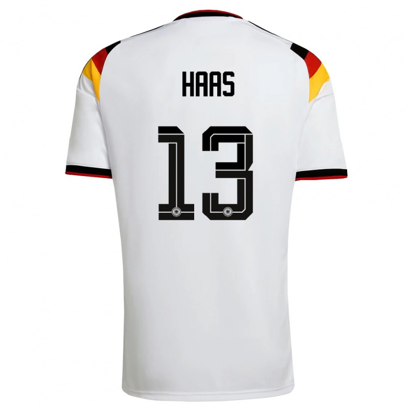 Danxen Mujer Camiseta Alemania Mika Haas #13 Blanco Negro Rojo 1ª Equipación 26-28 La Camisa