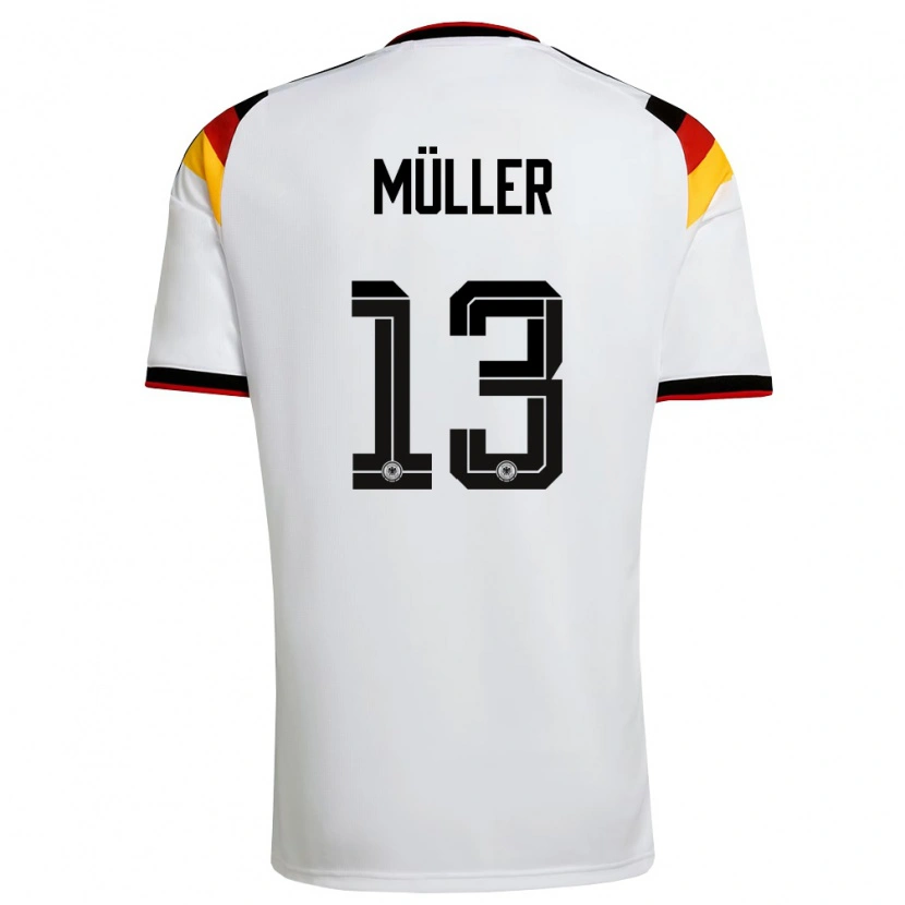 Danxen Mujer Camiseta Alemania Thomas Muller #13 Blanco Negro Rojo 1ª Equipación 26-28 La Camisa