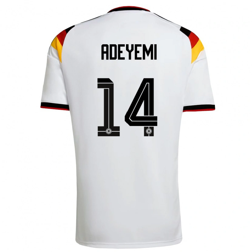 Danxen Mujer Camiseta Alemania Karim Adeyemi #14 Blanco Negro Rojo 1ª Equipación 26-28 La Camisa