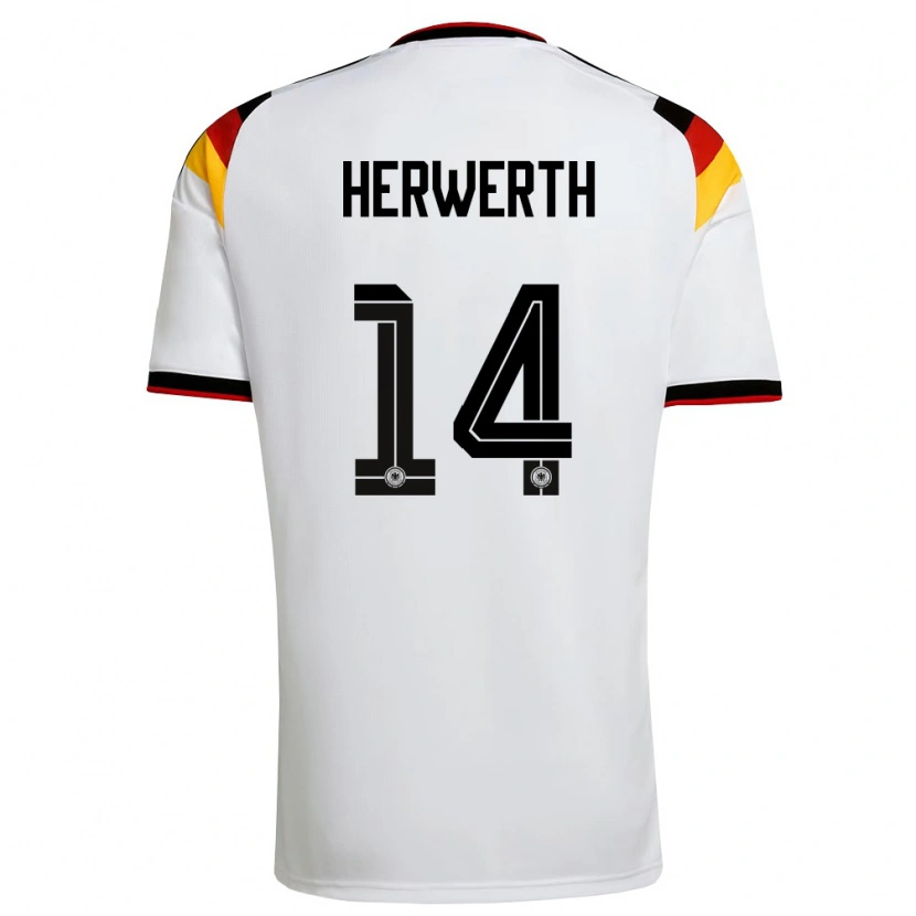 Danxen Mujer Camiseta Alemania Maximilian Herwerth #14 Blanco Negro Rojo 1ª Equipación 26-28 La Camisa