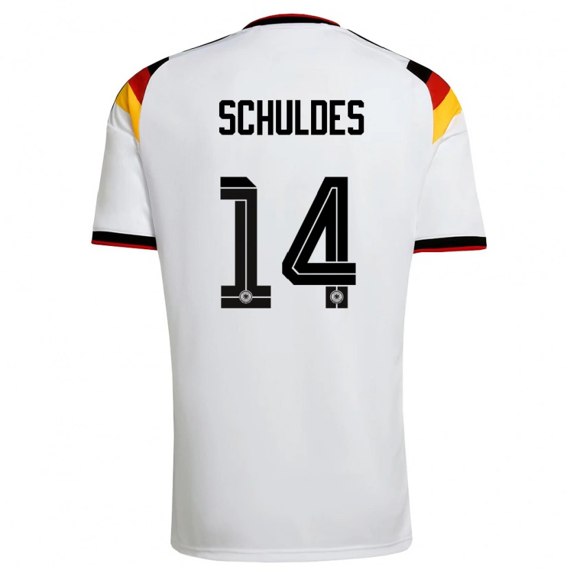 Danxen Mujer Camiseta Alemania Jamie Schuldes #14 Blanco Negro Rojo 1ª Equipación 26-28 La Camisa