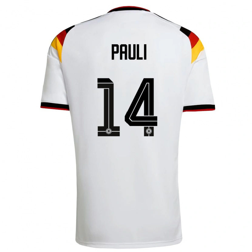 Danxen Mujer Camiseta Alemania Julian Pauli #14 Blanco Negro Rojo 1ª Equipación 26-28 La Camisa