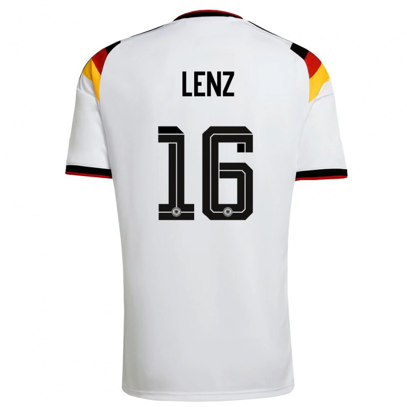 Danxen Mujer Camiseta Alemania Cajetan Lenz #16 Blanco Negro Rojo 1ª Equipación 26-28 La Camisa