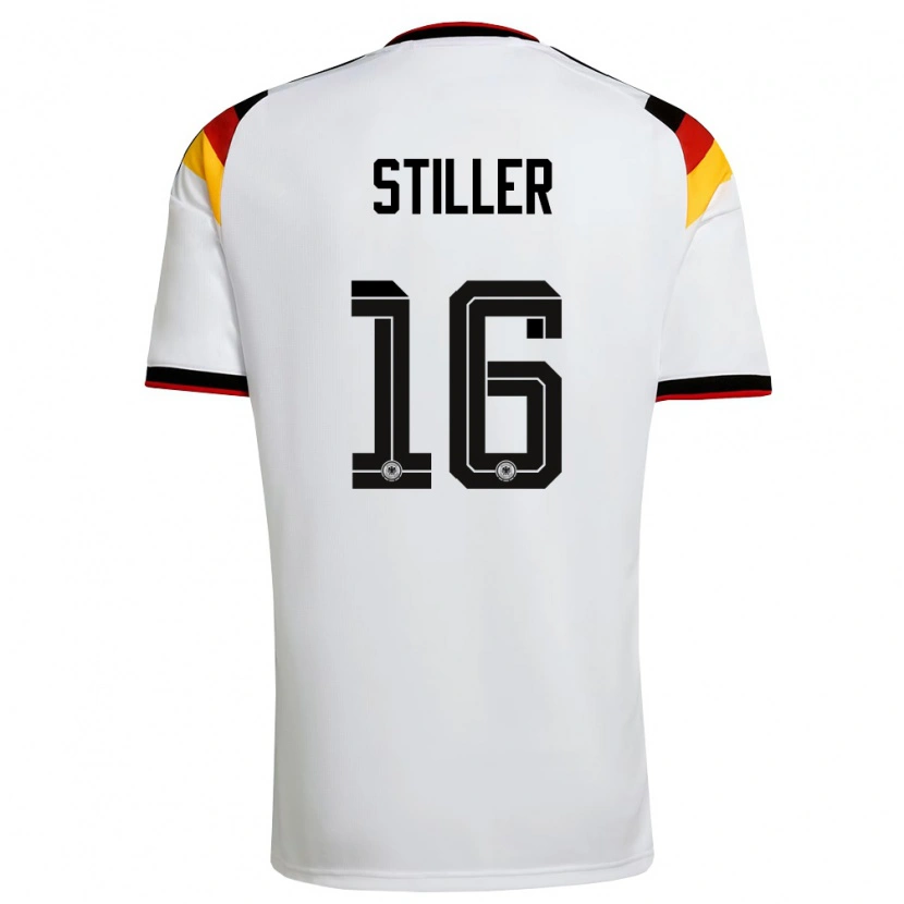 Danxen Mujer Camiseta Alemania Angelo Stiller #16 Blanco Negro Rojo 1ª Equipación 26-28 La Camisa