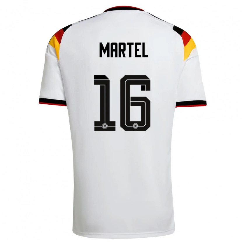 Danxen Mujer Camiseta Alemania Eric Martel #16 Blanco Negro Rojo 1ª Equipación 26-28 La Camisa