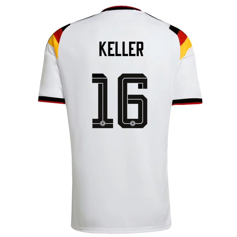 Danxen Mujer Camiseta Alemania Noah Keller #16 Blanco Negro Rojo 1ª Equipación 26-28 La Camisa