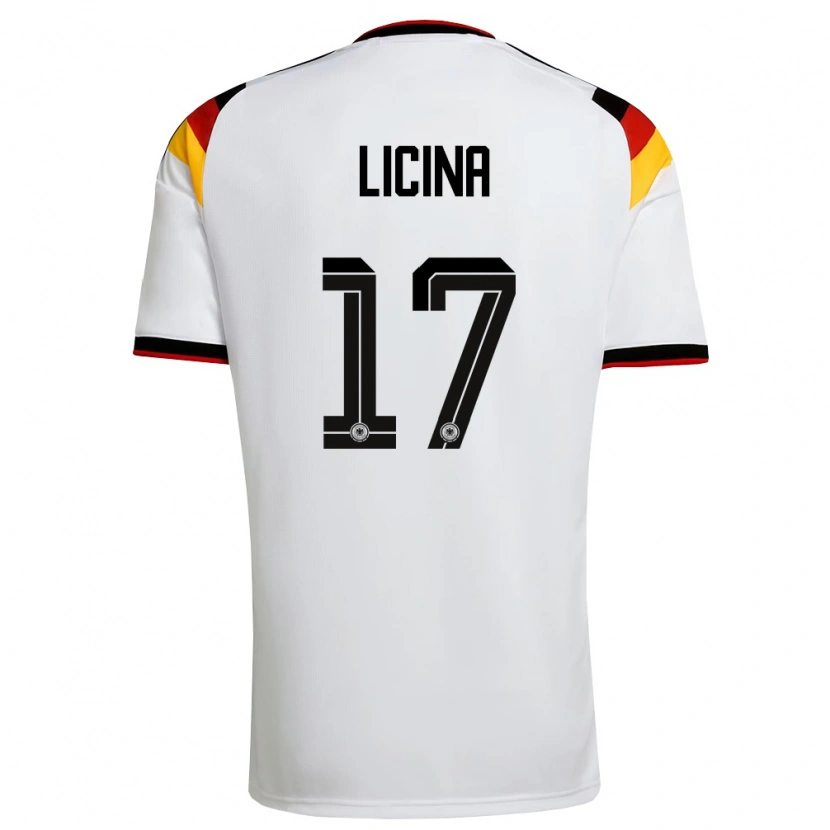 Danxen Mujer Camiseta Alemania Adin Licina #17 Blanco Negro Rojo 1ª Equipación 26-28 La Camisa