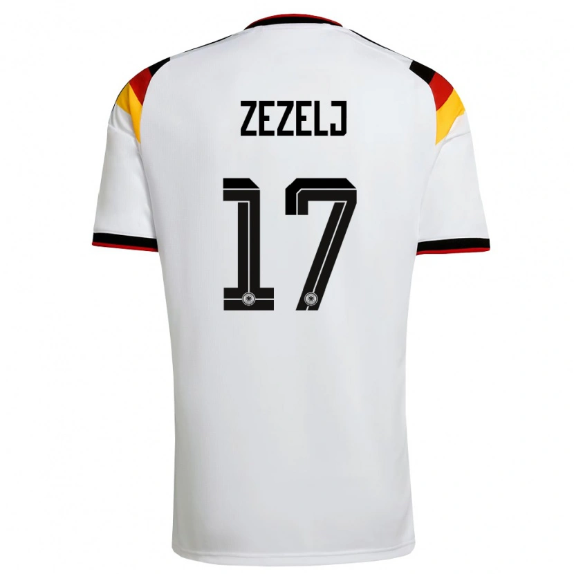 Danxen Mujer Camiseta Alemania Neno Zezelj #17 Blanco Negro Rojo 1ª Equipación 26-28 La Camisa