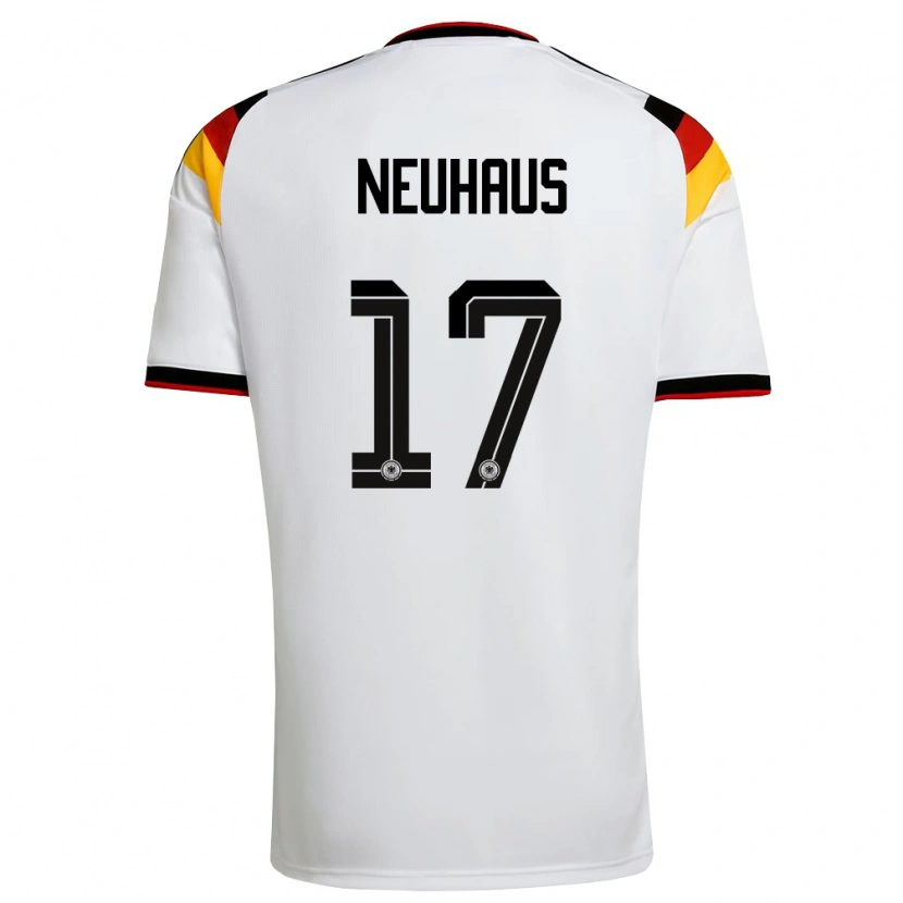 Danxen Mujer Camiseta Alemania Florian Neuhaus #17 Blanco Negro Rojo 1ª Equipación 26-28 La Camisa