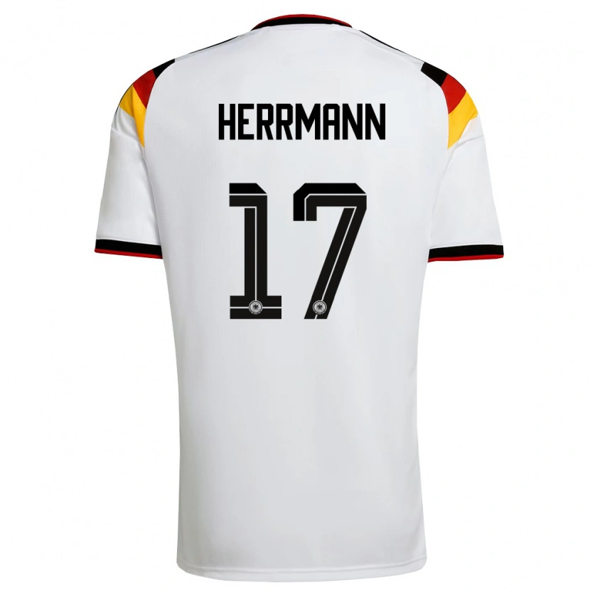 Danxen Mujer Camiseta Alemania Charles Herrmann #17 Blanco Negro Rojo 1ª Equipación 26-28 La Camisa